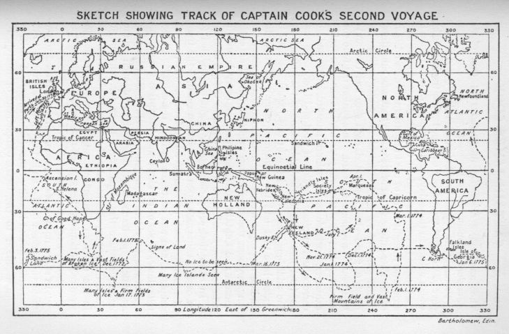 SKETCH SHOWING TRACK OF CAPTAIN COOK'S SECOND VOYAGE