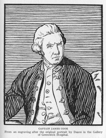 CAPTAIN JAMES COOK.  From an engraving after the original portrait by Dance in the Gallery of Greenwich Hospital.