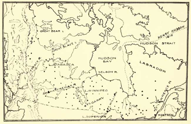 Map of CanadaPosts of Hudson's Bay Company indicated by dots