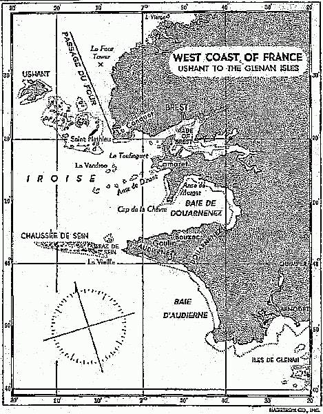 [Illustration: Map of west coast of France - Ushant to the Glenan Isles]