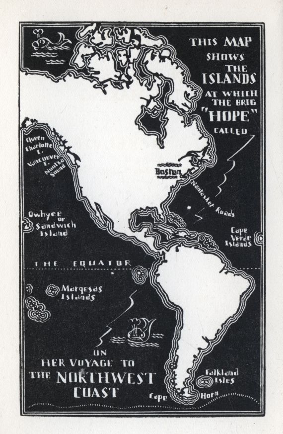 This map shows the islands at which the brig "Hope" called